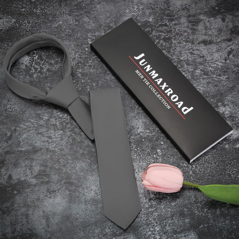 Junmaxroad Store Boys Black Tie Satin Solid Color Necktie for Teen Wedding School Graduation with Gift Box - Image 5